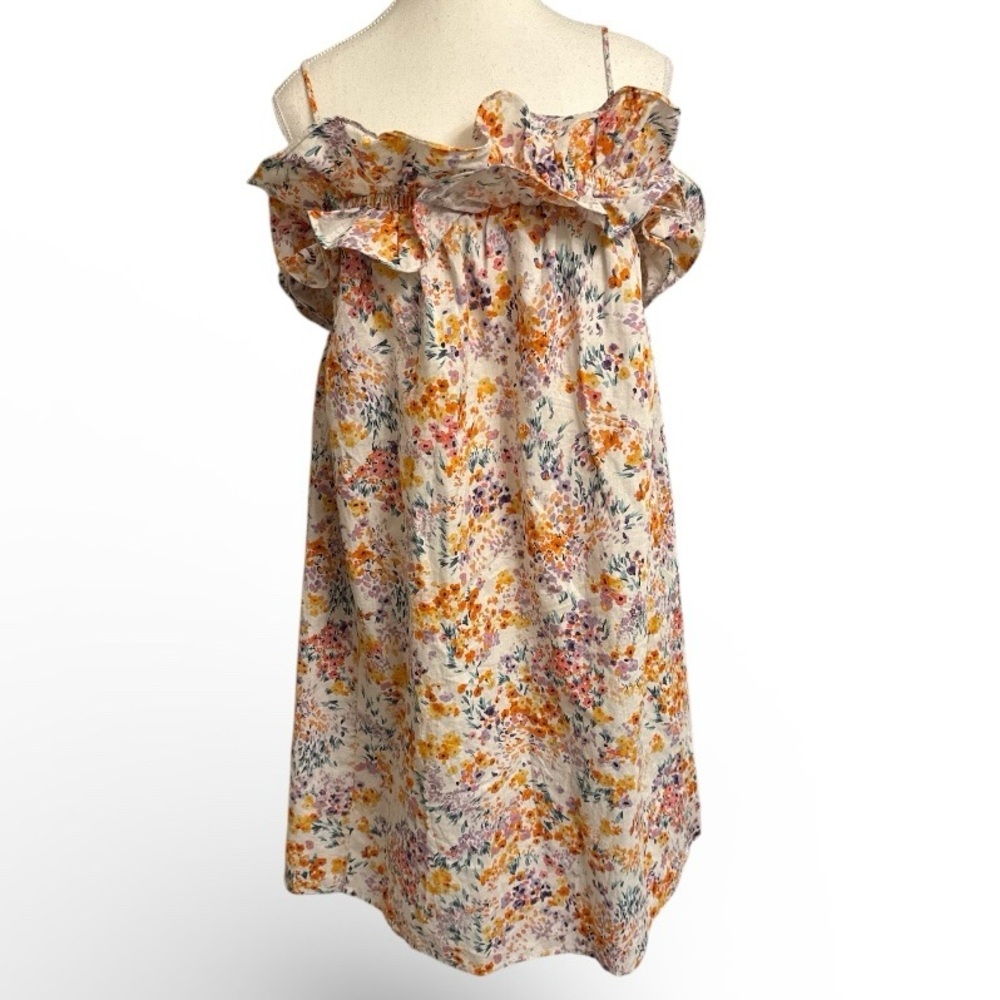 H&M Floral Linen Blend Double Ruffle Babydoll Summer Dress Small - Picture 2 of 6